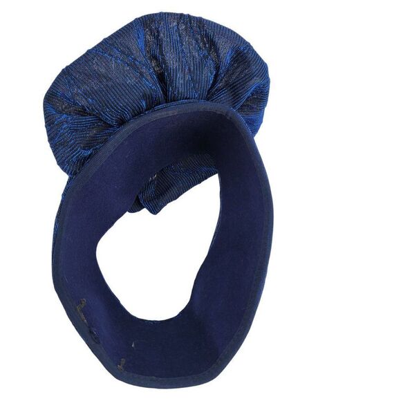 Vintage 80s Flapper Hat Blue Sparke Metallic Sequin 3D Flower Great Gatsby Glam - Picture 7 of 9